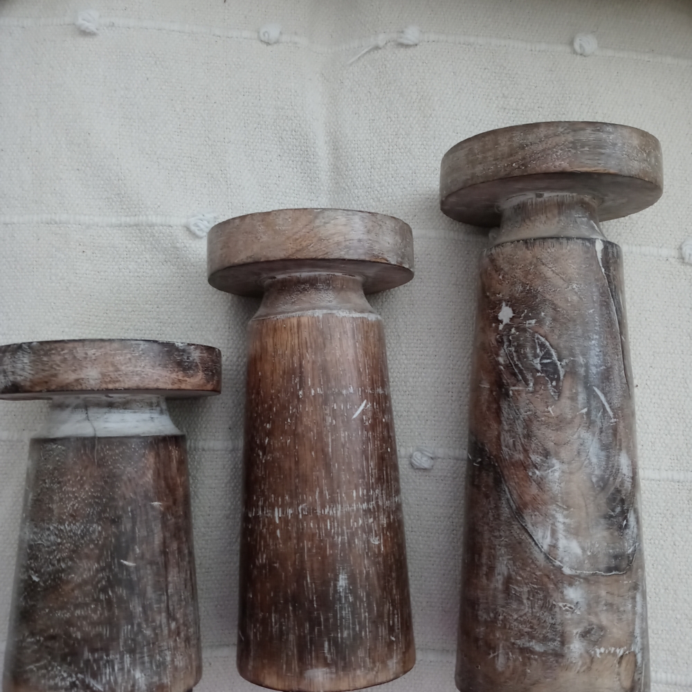 Rustic Brown Wooden Candle Holders